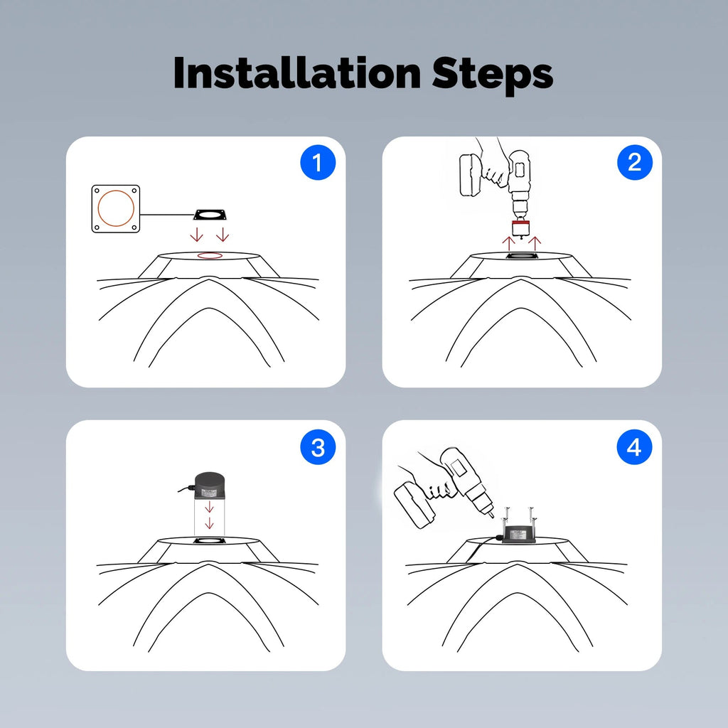 Installation steps diagram for mounting water level sensor on tank