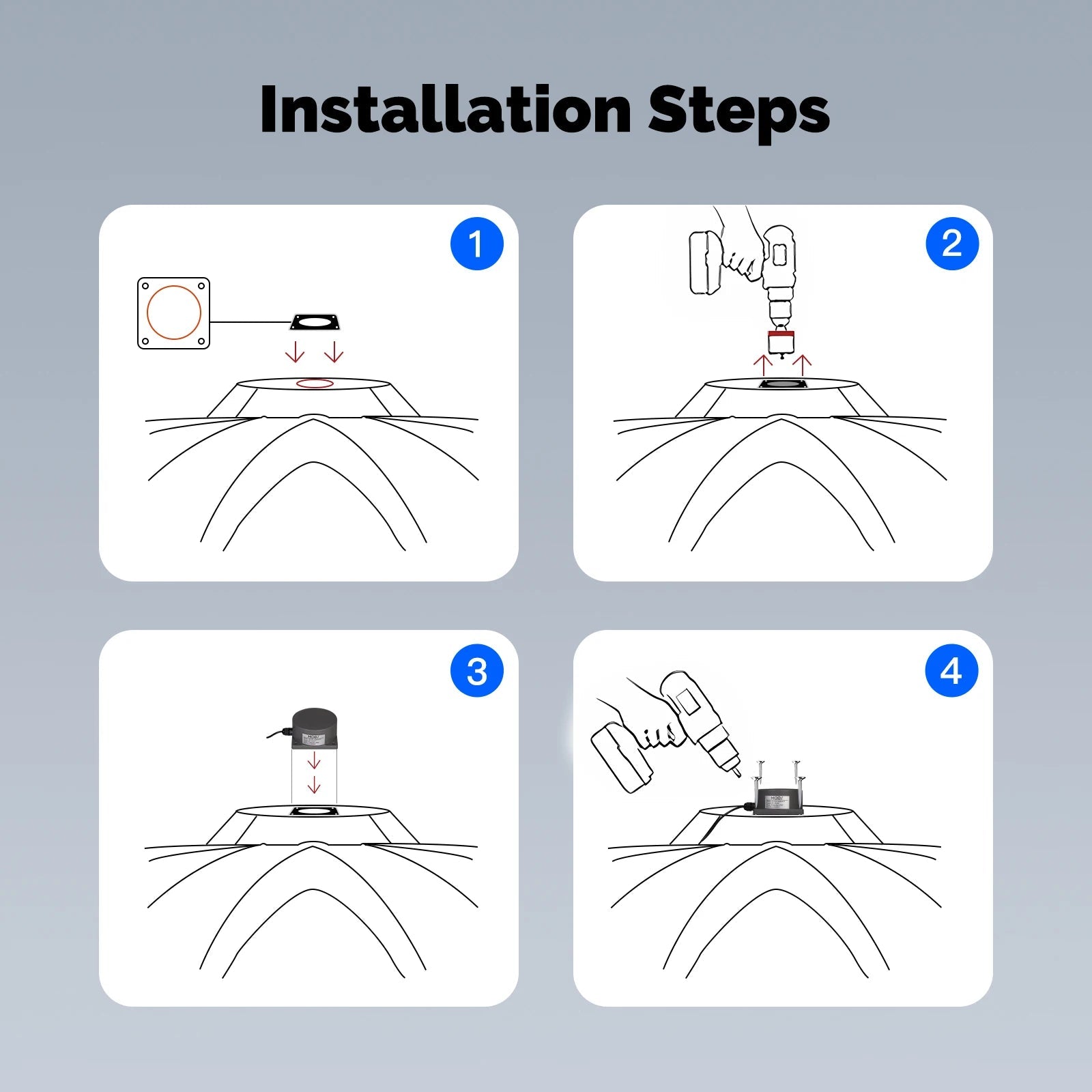 Installation steps diagram for mounting water level sensor on tank