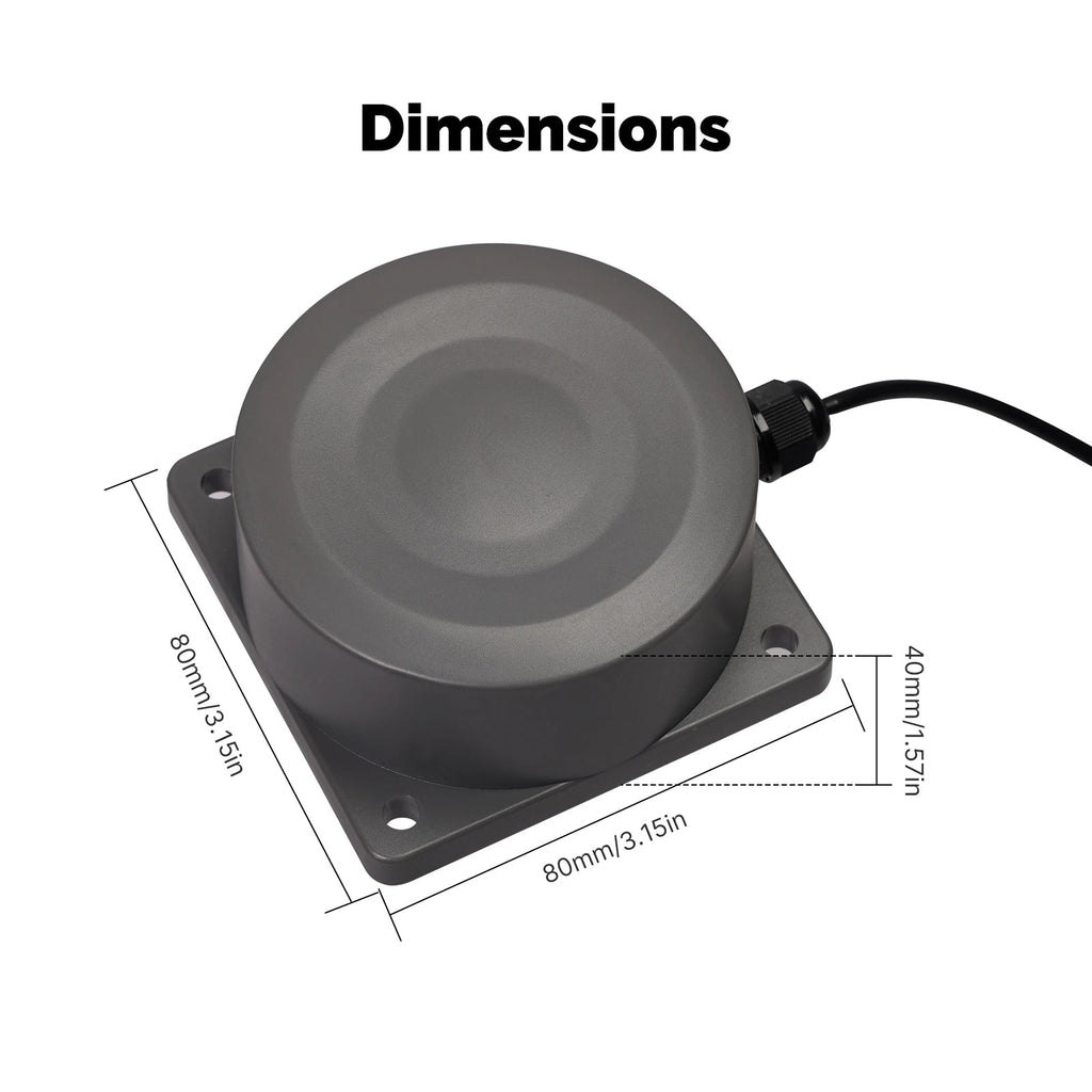 Technical dimensions diagram for ultrasonic liquid level sensor