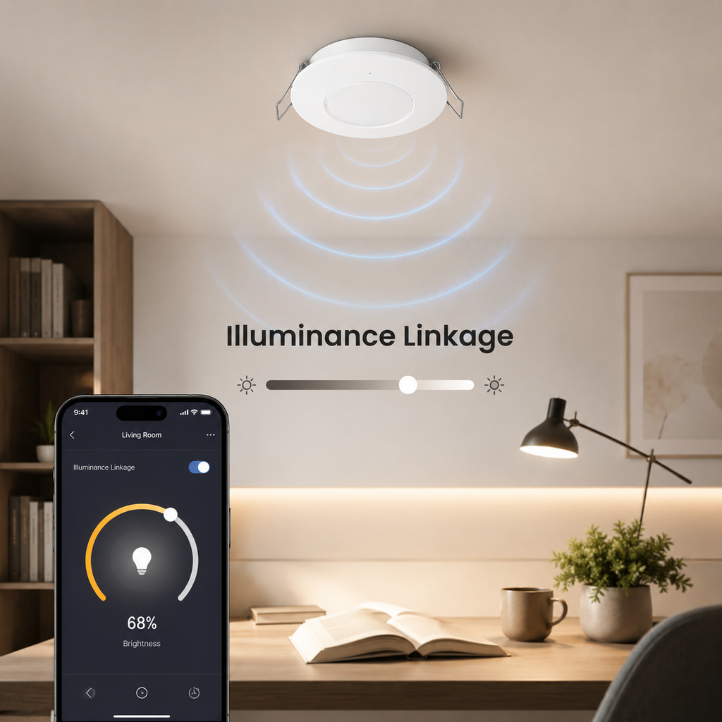 Illuminance linkage scene for ceiling presence sensor