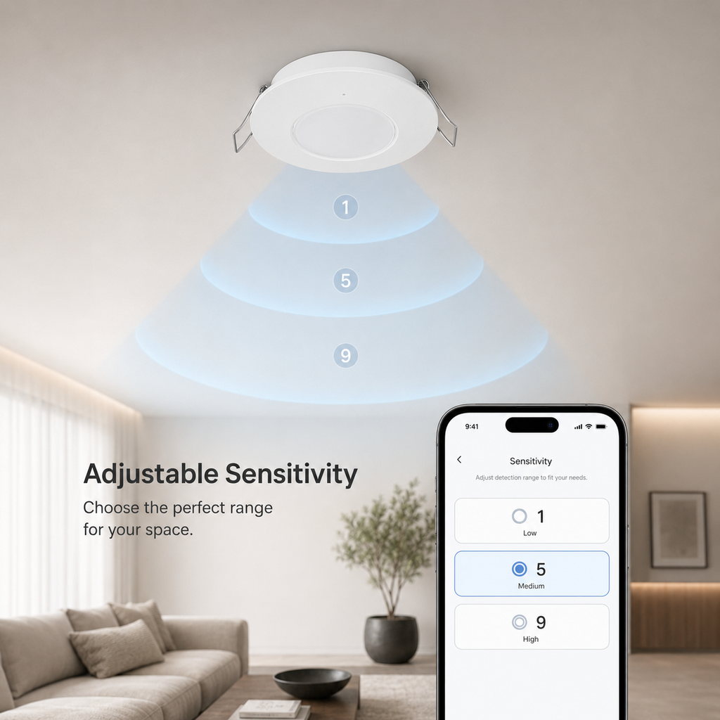 Sensitivity setting shown on generic app for ceiling presence sensor