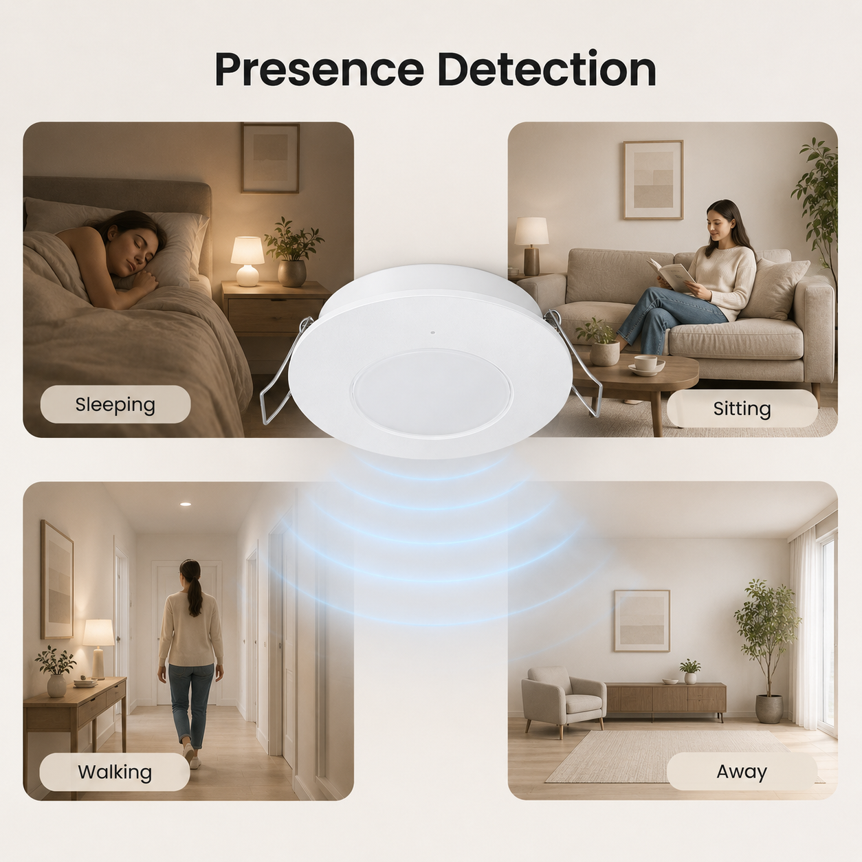 Accurate detection overview for ceiling presence sensor