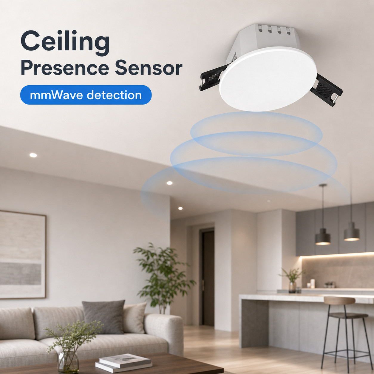 Studio scene of ceiling mmWave presence sensor