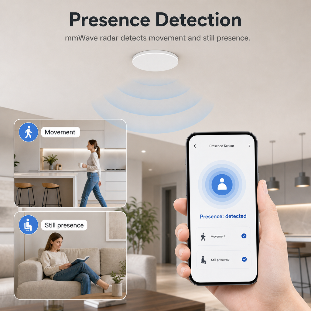 Presence detection app scene for ceiling sensor