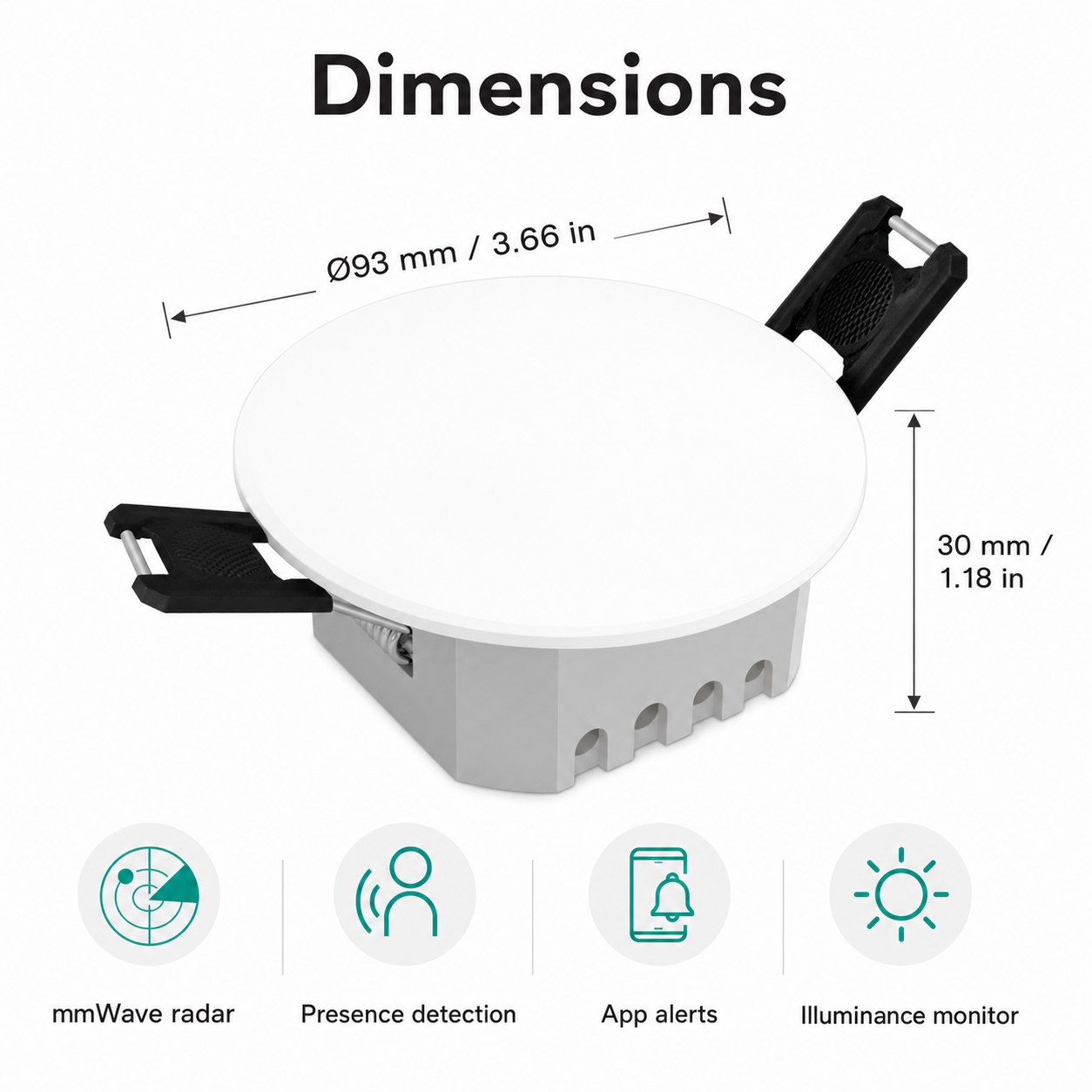 Dimensions diagram of ceiling presence sensor 93 mm 30 mm