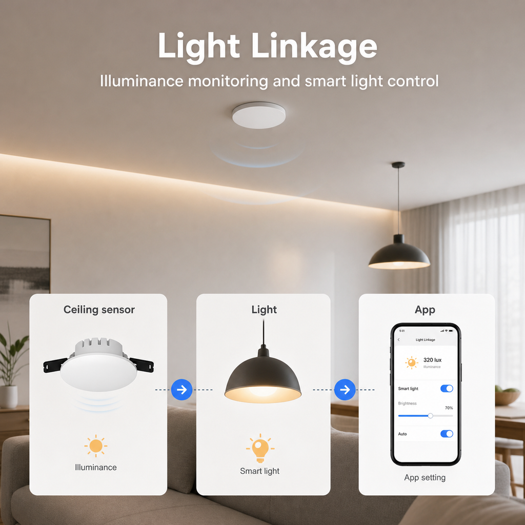 Light linkage diagram for ceiling presence sensor