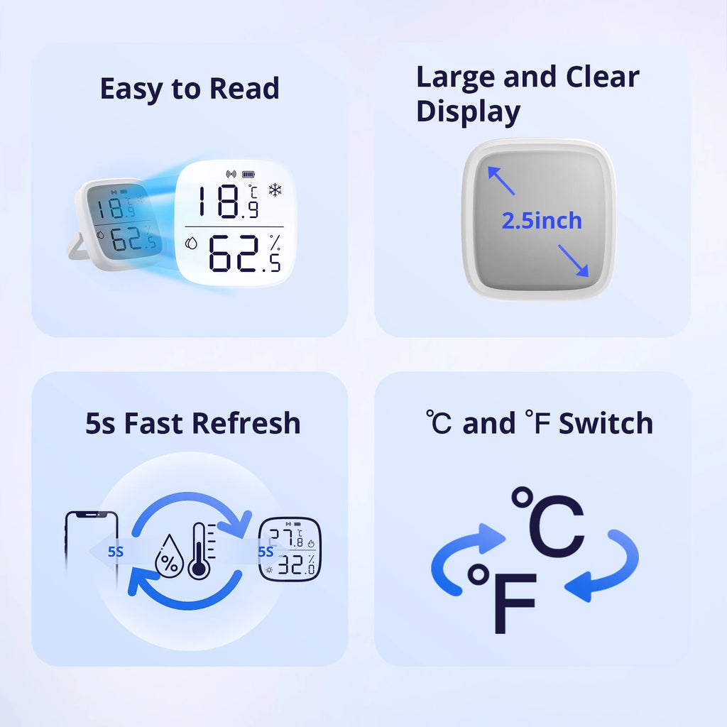 Three mounting choices for LCD climate sensor with stand magnetic back and adhesive pad