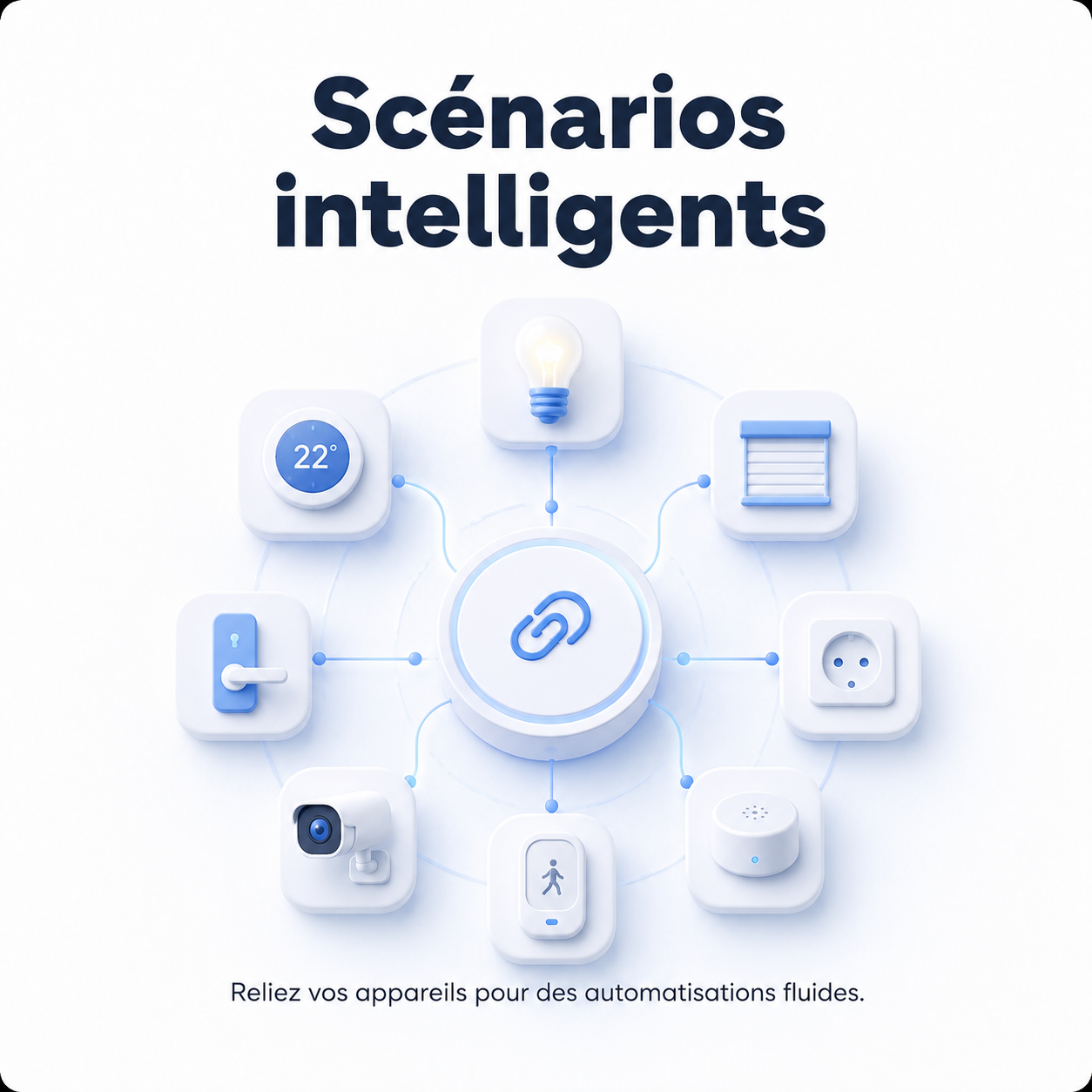 NéoMatter Comfort reliant plusieurs appareils pour créer des scénarios intelligents personnalisés.