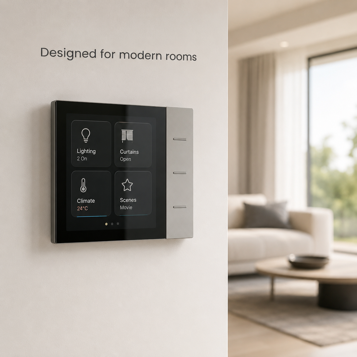 Panneau mural connecté installé dans une pièce moderne.