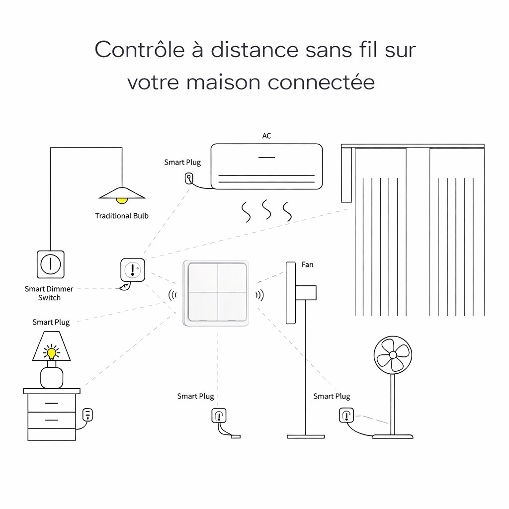 Interrupteur scene Zigbee controle distance schema