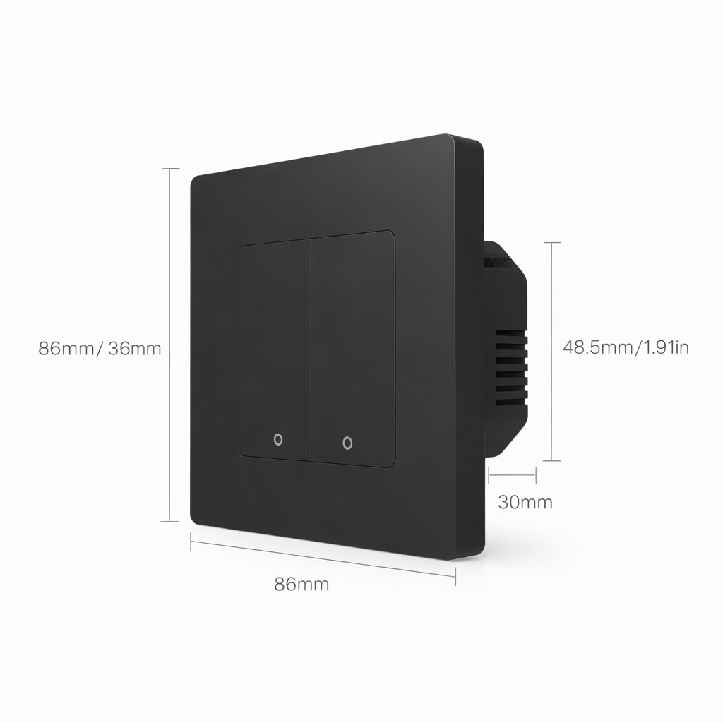 Interrupteur scene Zigbee noir deux boutons dimensions