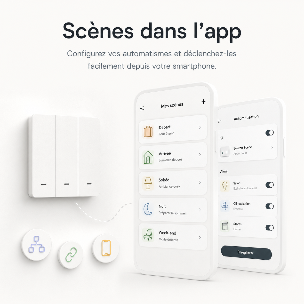 NéoScene 3 Comfort avec scènes personnalisables depuis l’application mobile.