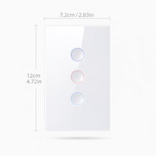 Schéma des dimensions de l’interrupteur Zigbee à trois canaux.