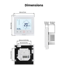 Schéma des dimensions du NéoControl Comfort avec face avant, profil latéral et boîtier arrière.