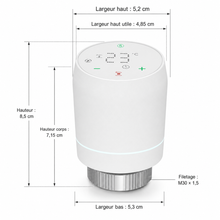 Schéma des dimensions de la vanne thermostatique NéoSoft Curve Comfort blanc pur avec hauteur, largeur et filetage M30 x 1,5.