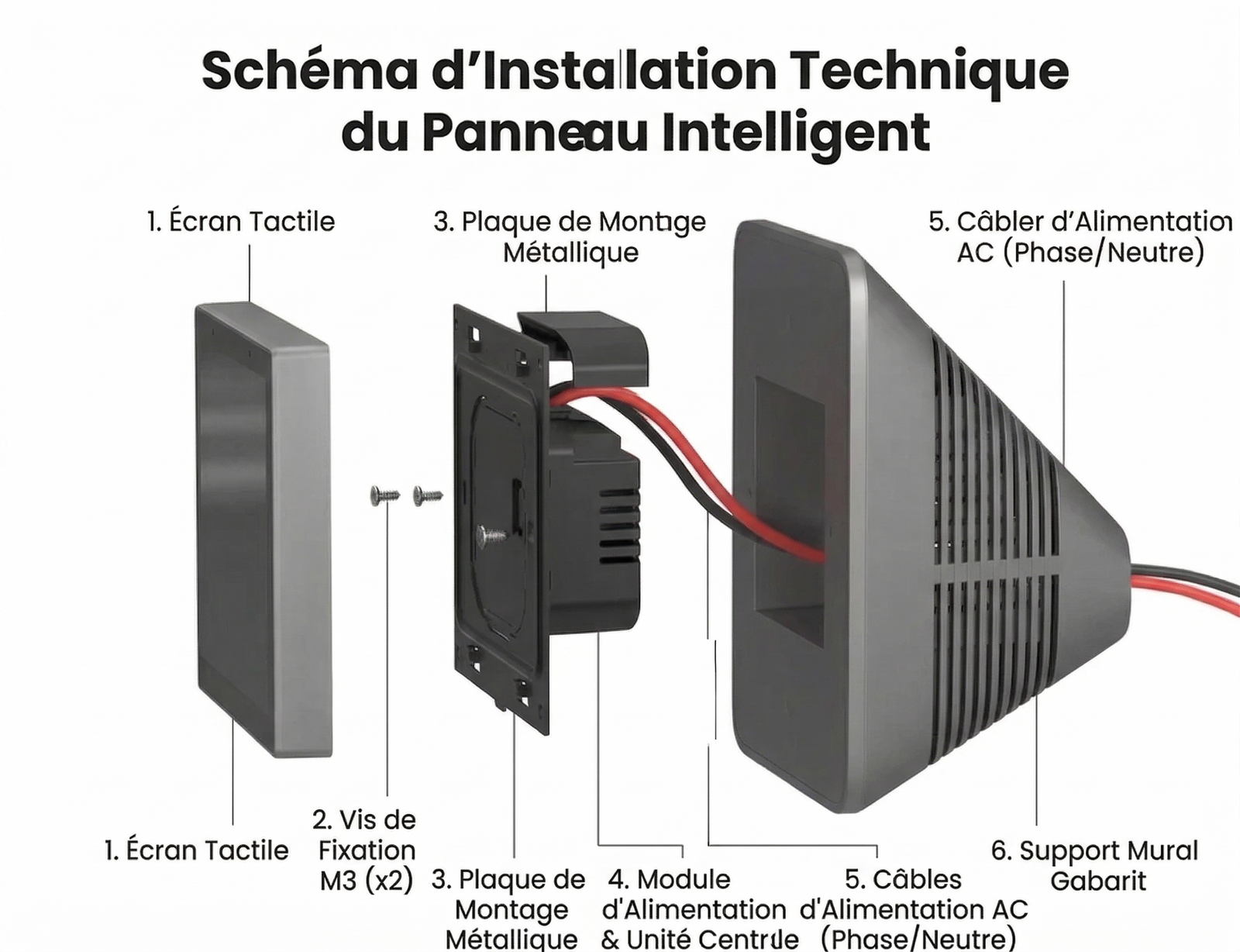 Schéma d’installation technique du panneau intelligent et support mural NSPanel.