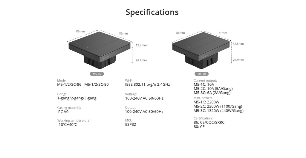 Schéma technique du NéoSwitch M5 Pro pour installation murale mécanique.