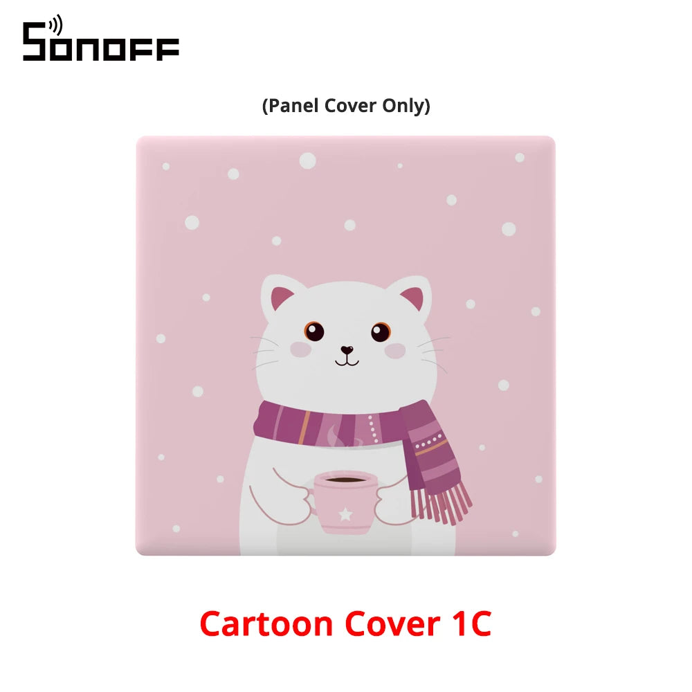 Cache panneau SONOFF Cartoon Cover 1C avec motif chat rose.
