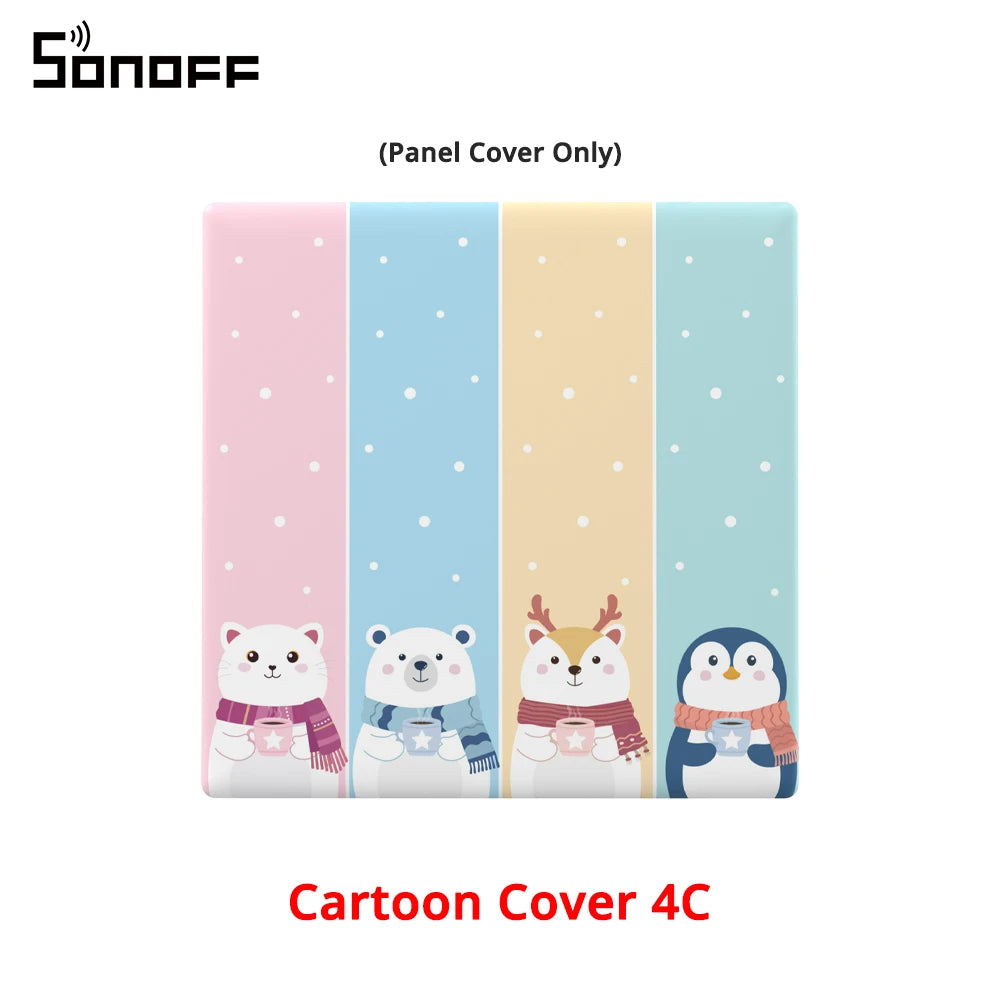 Caches panneau SONOFF Cartoon Cover 4C avec quatre motifs animaux.