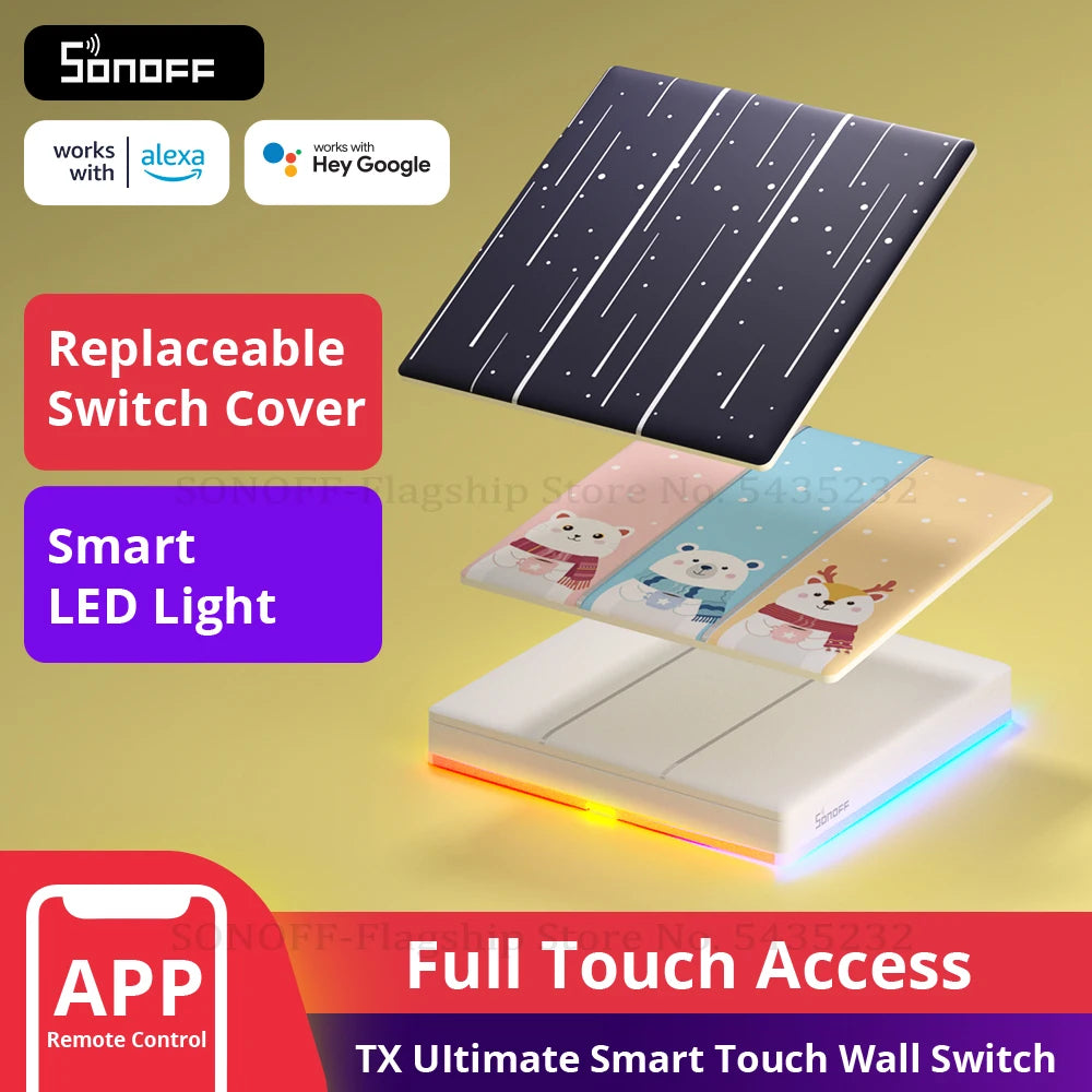 SONOFF TX Ultimate avec cover remplaçable, LED intelligente et contrôle par application.