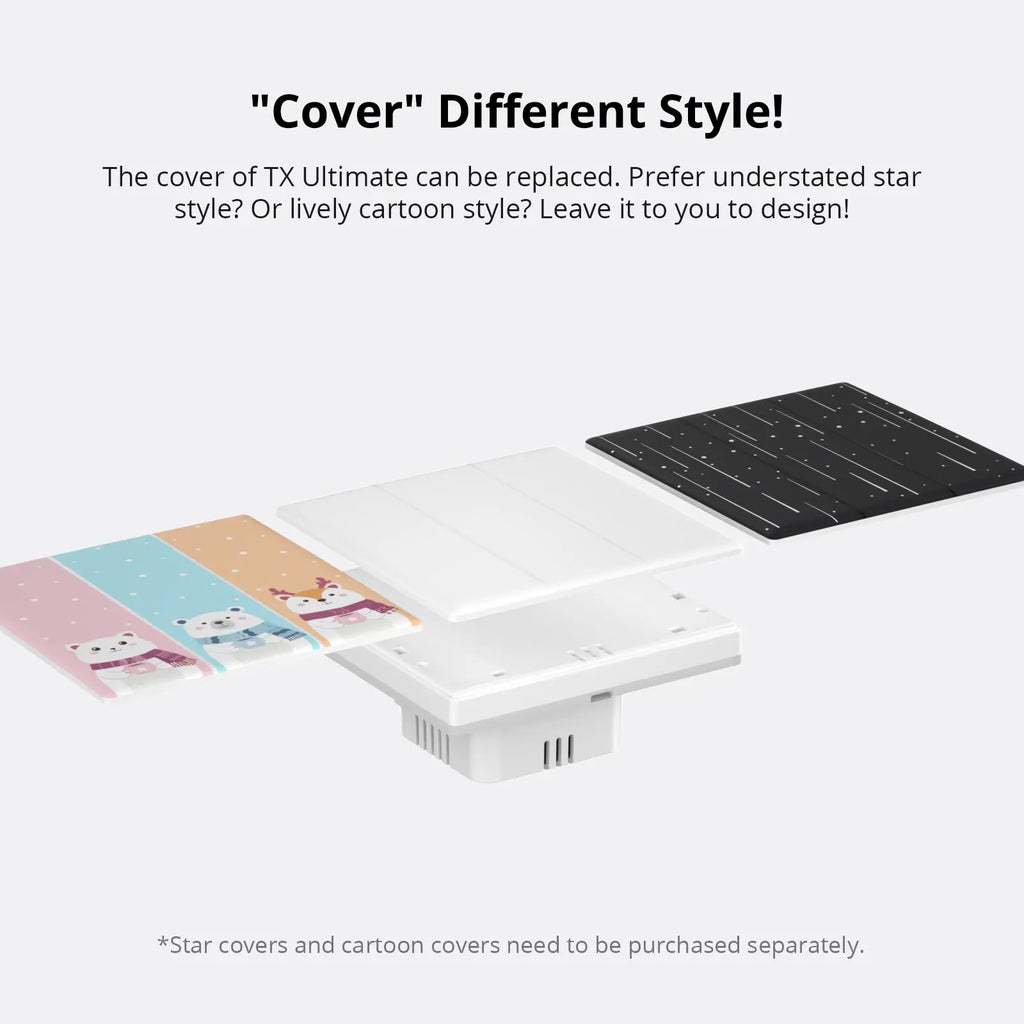 Covers remplaçables SONOFF TX Ultimate en styles star et cartoon.