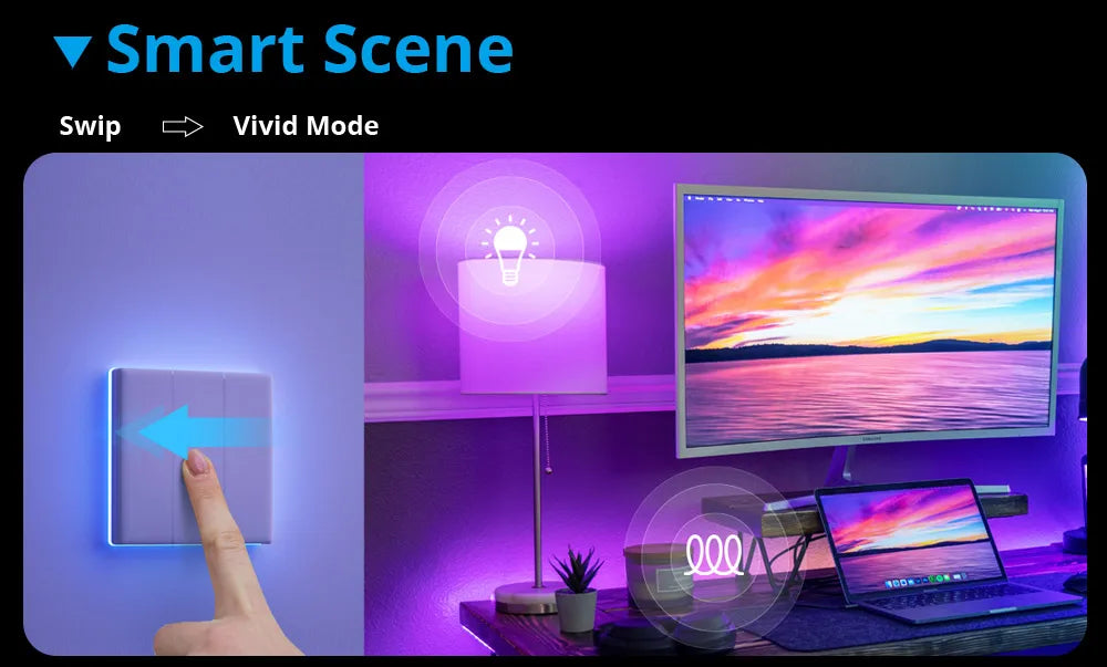 Scène intelligente SONOFF TX Ultimate avec mode vivid et éclairage coloré.