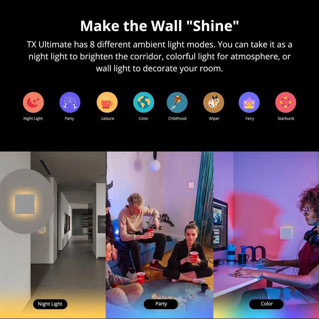Effets lumineux SONOFF TX Ultimate pour faire briller le mur.