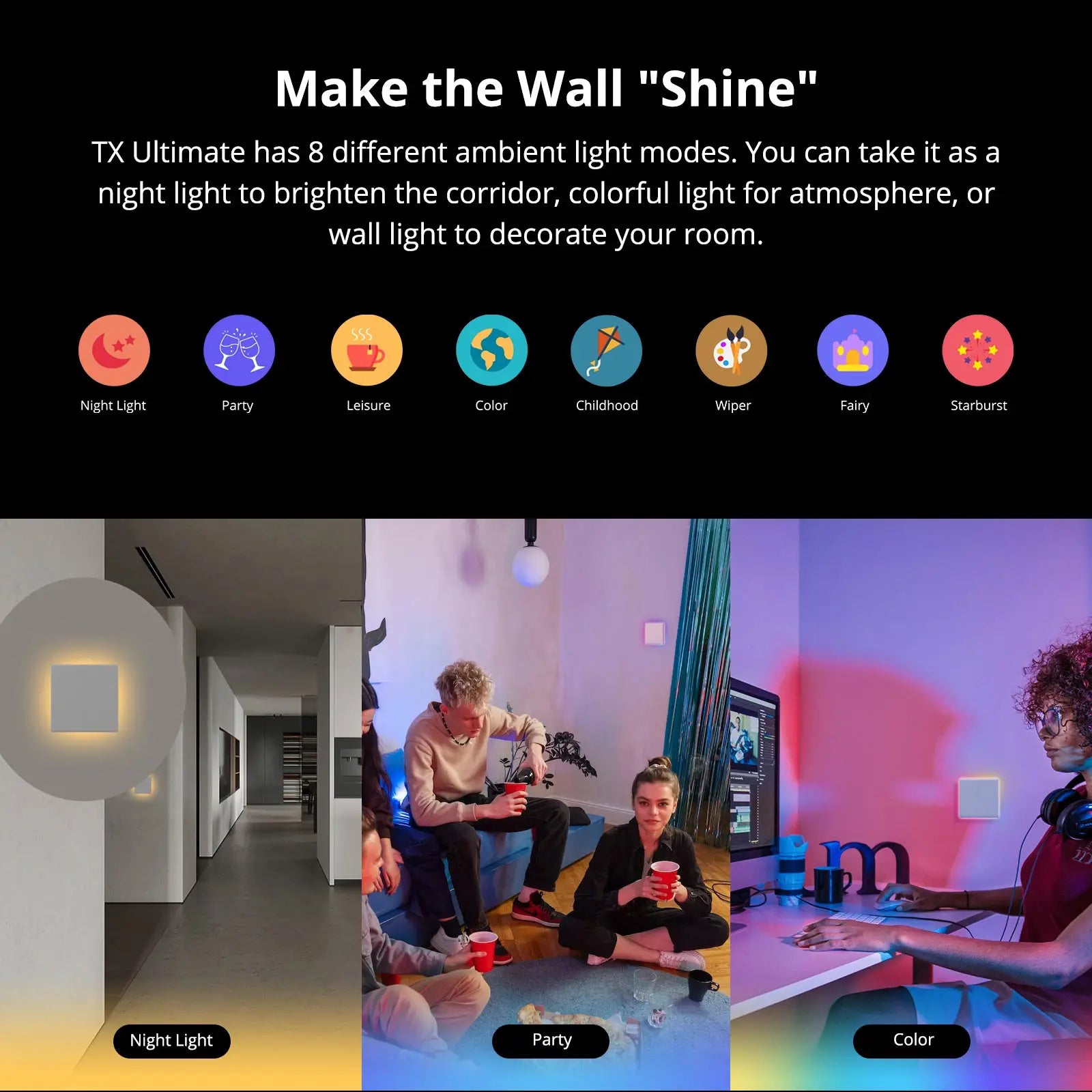 Effets lumineux SONOFF TX Ultimate pour faire briller le mur.
