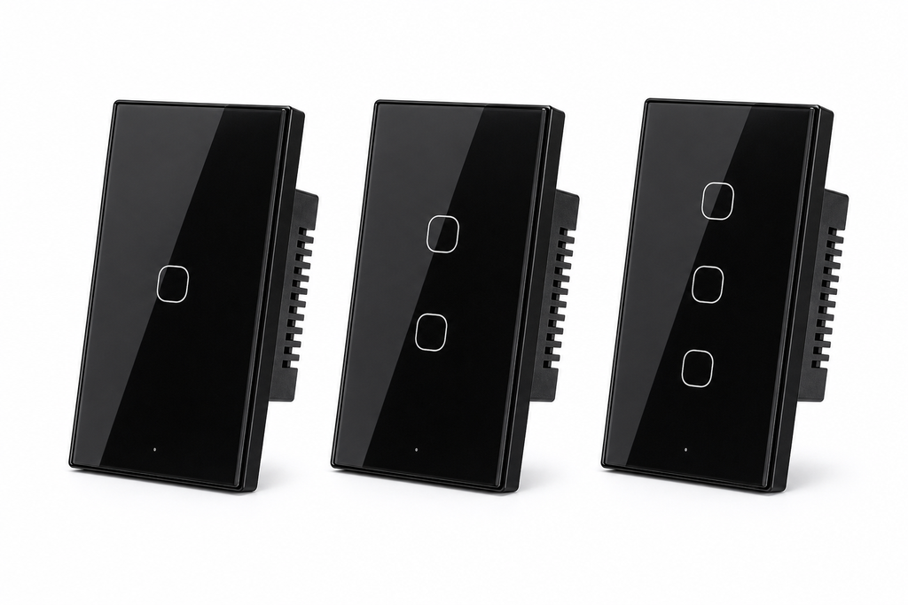 NéoTouch T6 Matter Pro black touch switch family on white