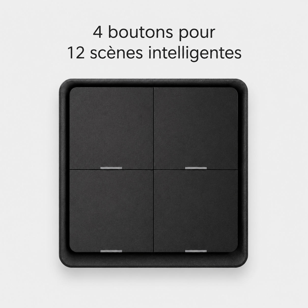 Télécommande de scènes ZigBee noire NéoScene 4 Comfort avec quatre boutons.