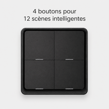 Télécommande de scènes ZigBee noire NéoScene 4 Comfort avec quatre boutons.