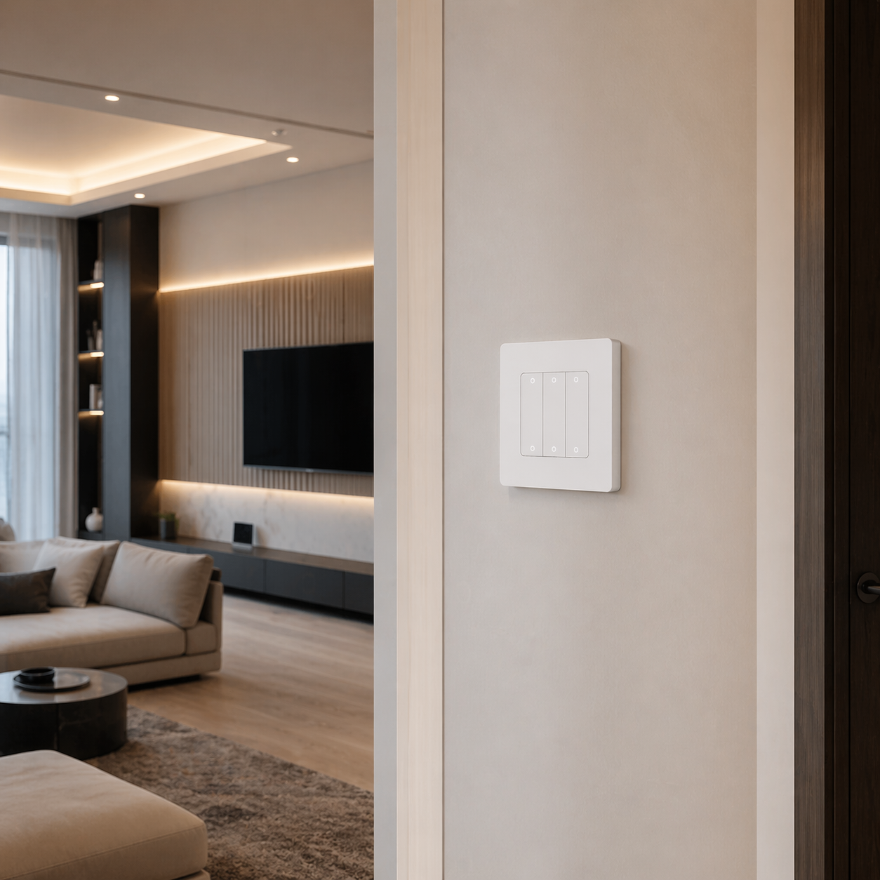 Thermostat mural blanc dans salon