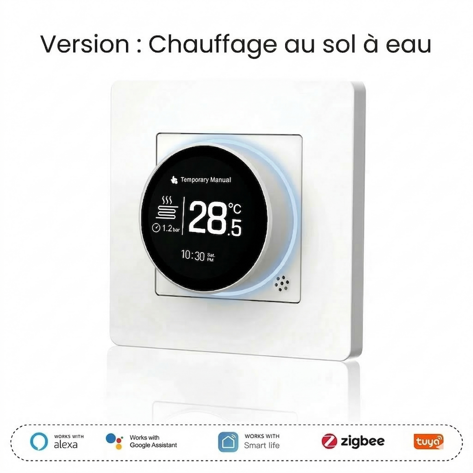 Thermostat Blanc Pur pour chauffage au sol à eau.