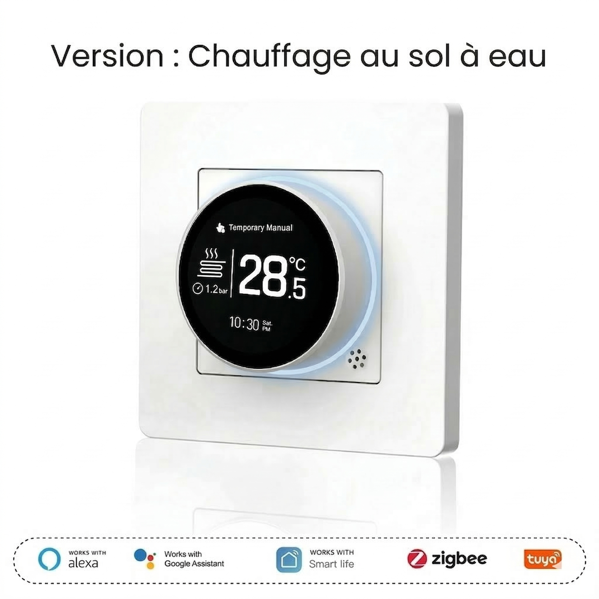 Thermostat Blanc Pur pour chauffage au sol à eau.