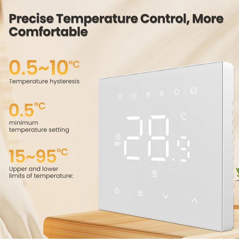 Thermostat mural blanc avec réglage précis de la température.