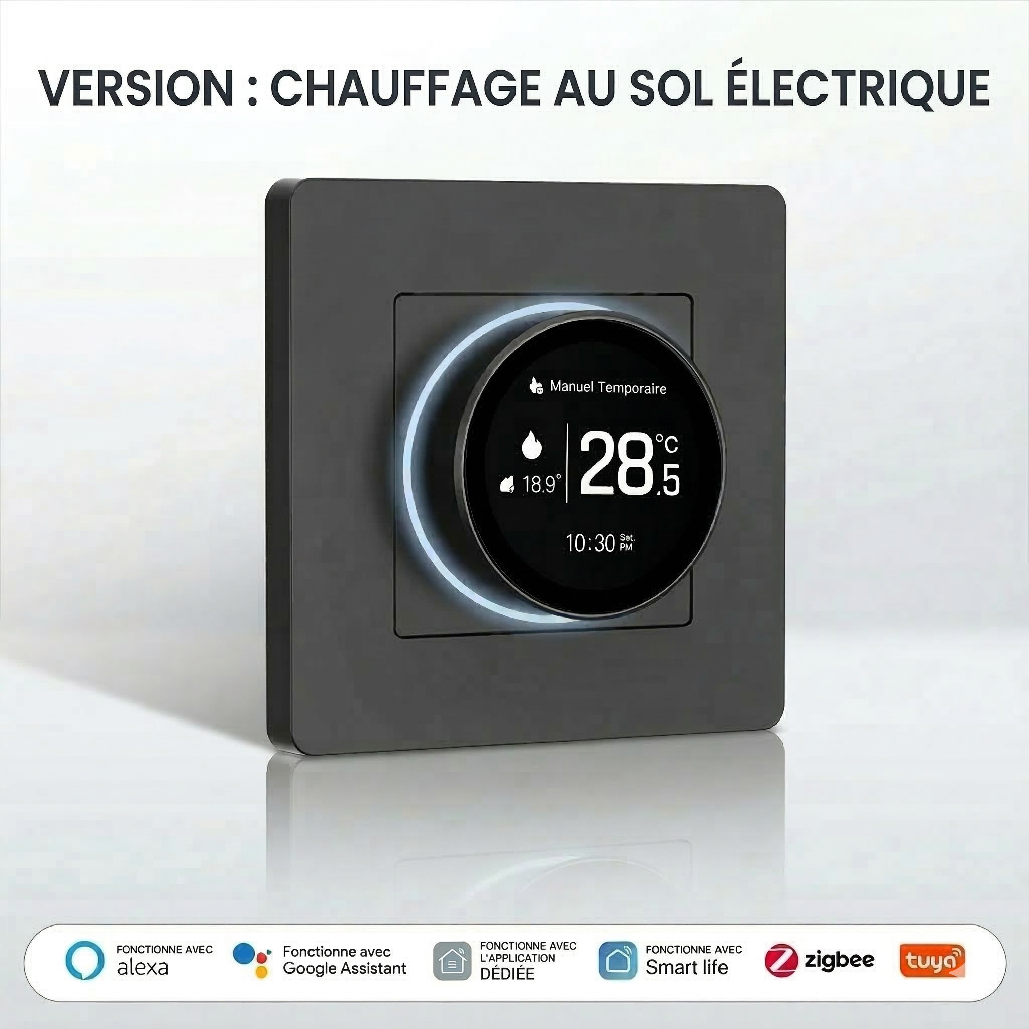 Thermostat Noir Absolu pour chauffage au sol électrique.
