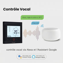 NéoControl Comfort noir avec commande vocale pour piloter le chauffage connecté à distance.