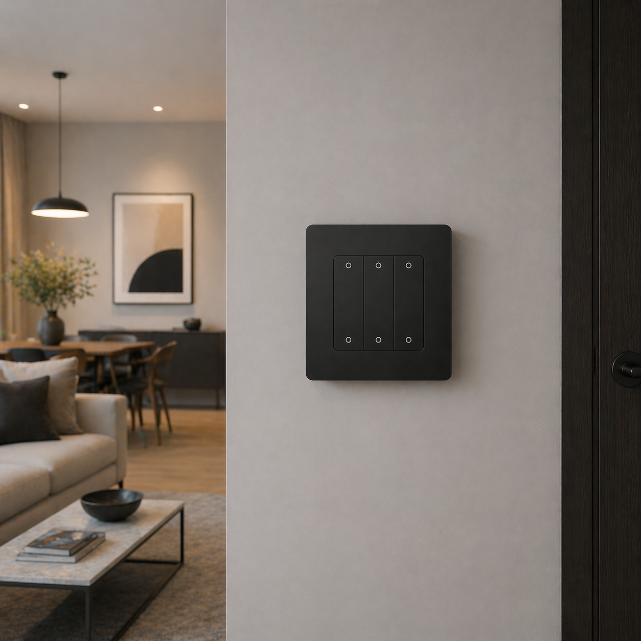Thermostat mural noir dans salon