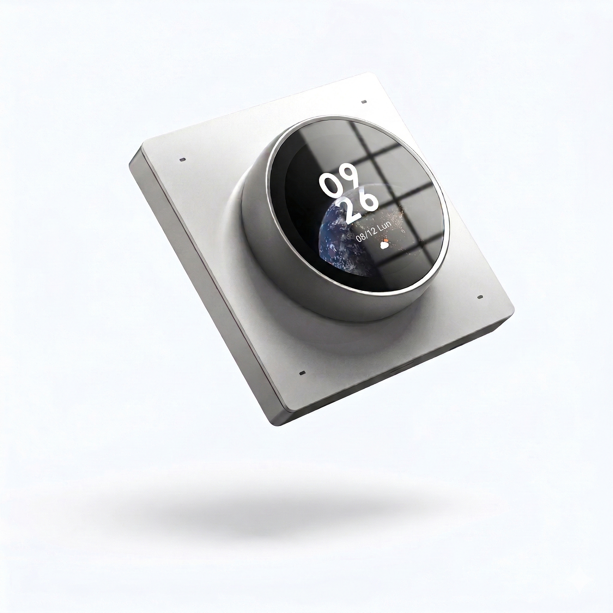 Thermostat rond mural blanc avec molette et affichage 09:26.
