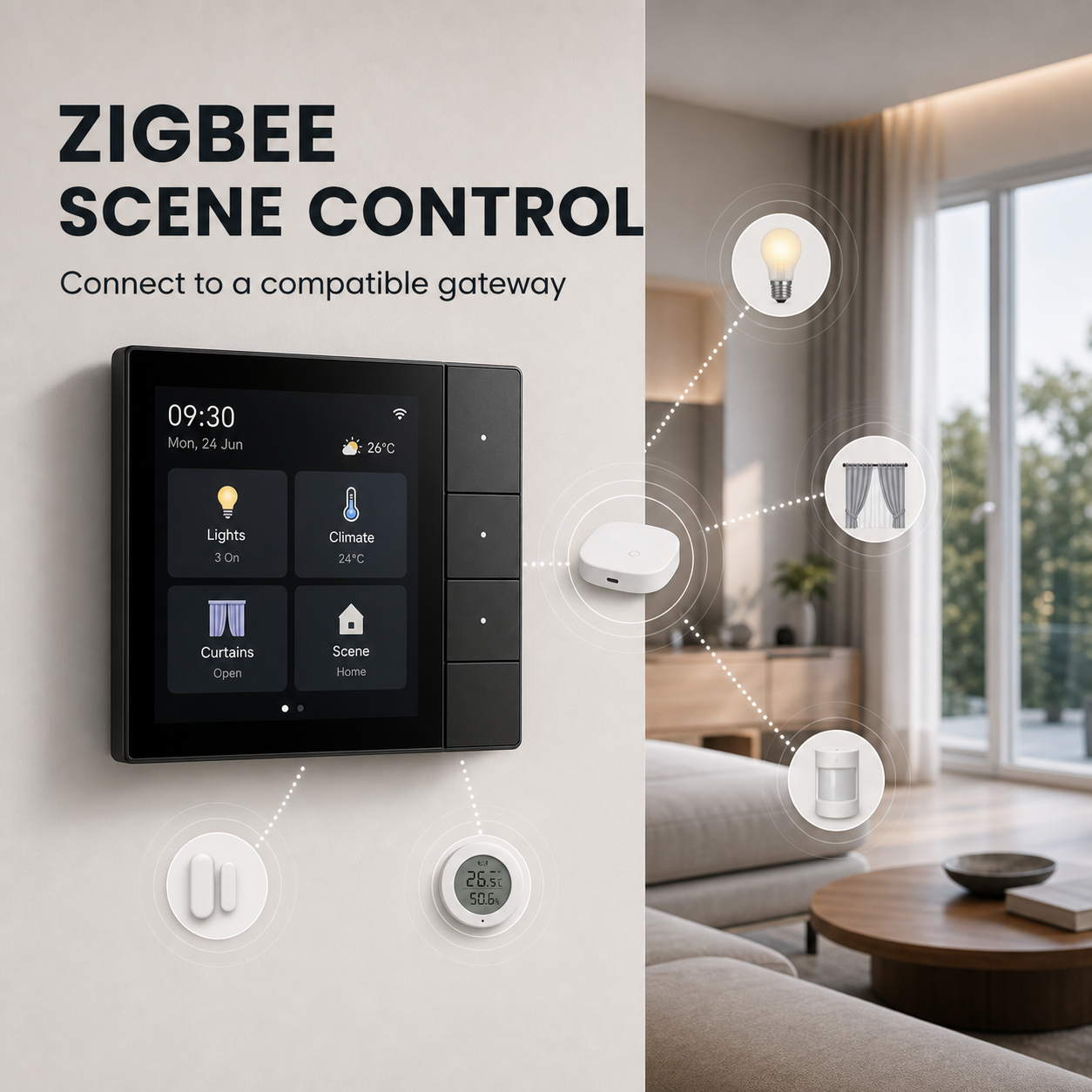 Controle ZigBee des appareils domotiques depuis le panneau mural.