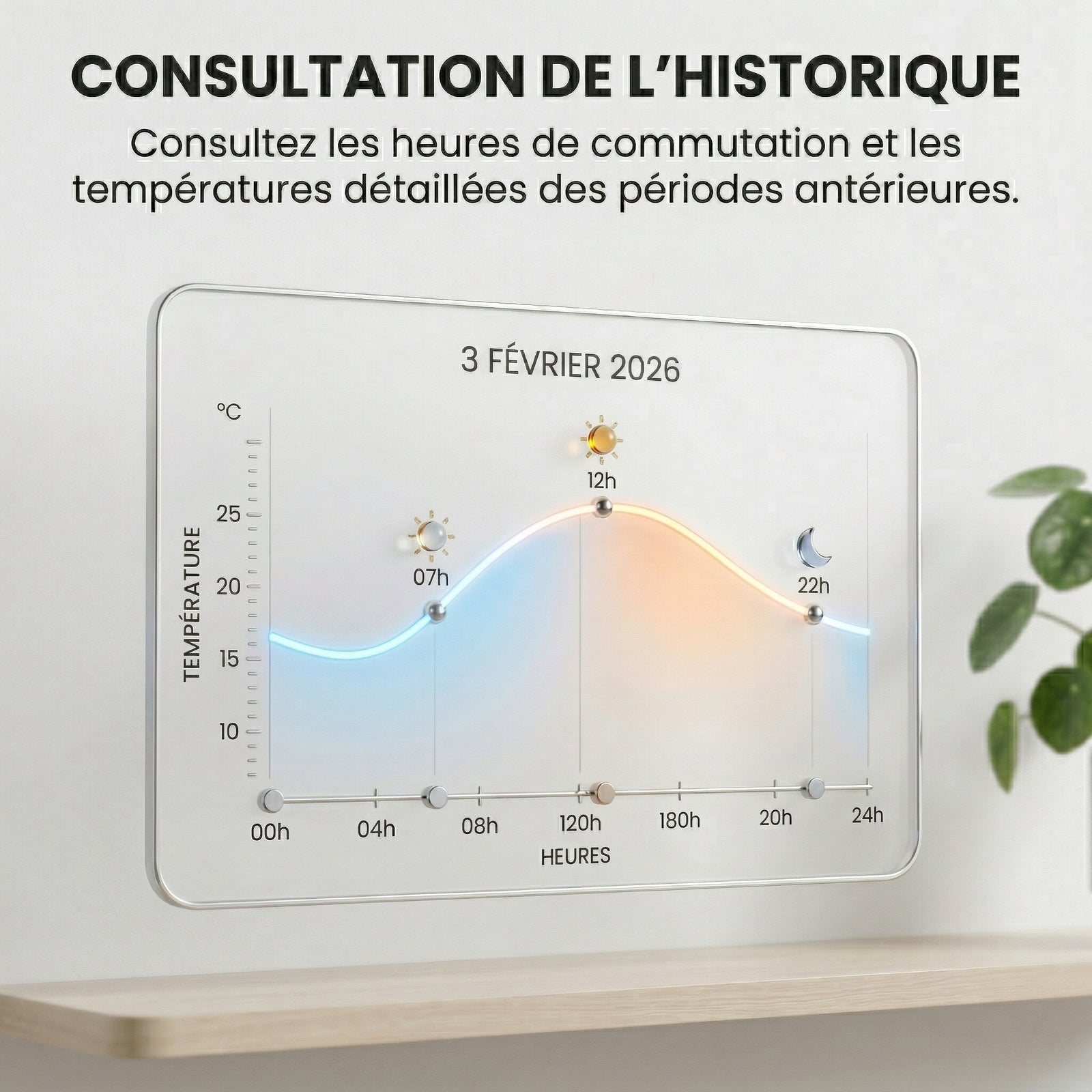 Historique de température pour vanne thermostatique connectée.