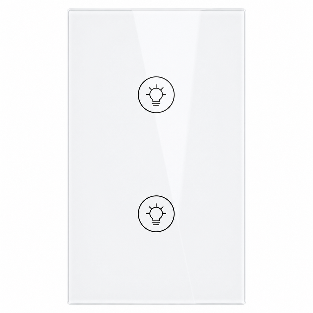 NéoMulti Dimmer blanc vertical avec deux touches tactiles pour piloter deux zones lumineuses.