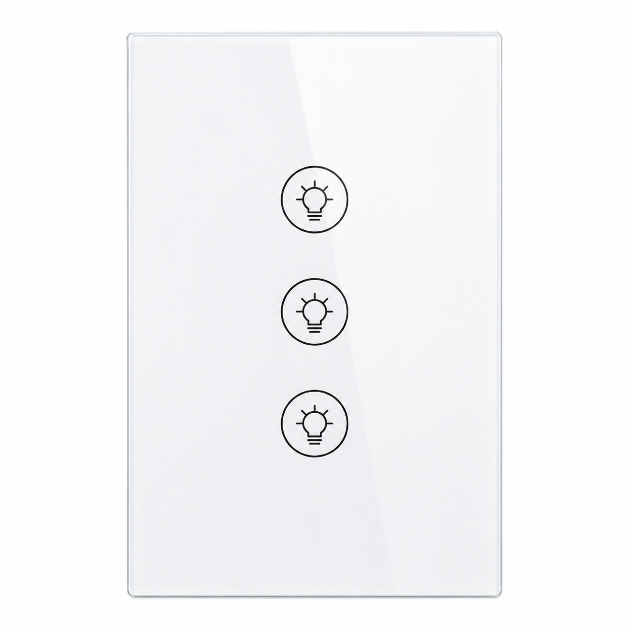 NéoMulti Dimmer blanc vertical avec trois touches tactiles alignées pour trois circuits lumineux.