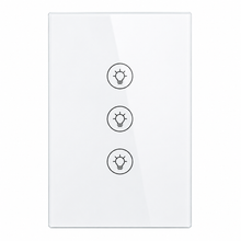NéoMulti Dimmer blanc vertical avec trois touches tactiles alignées pour trois circuits lumineux.