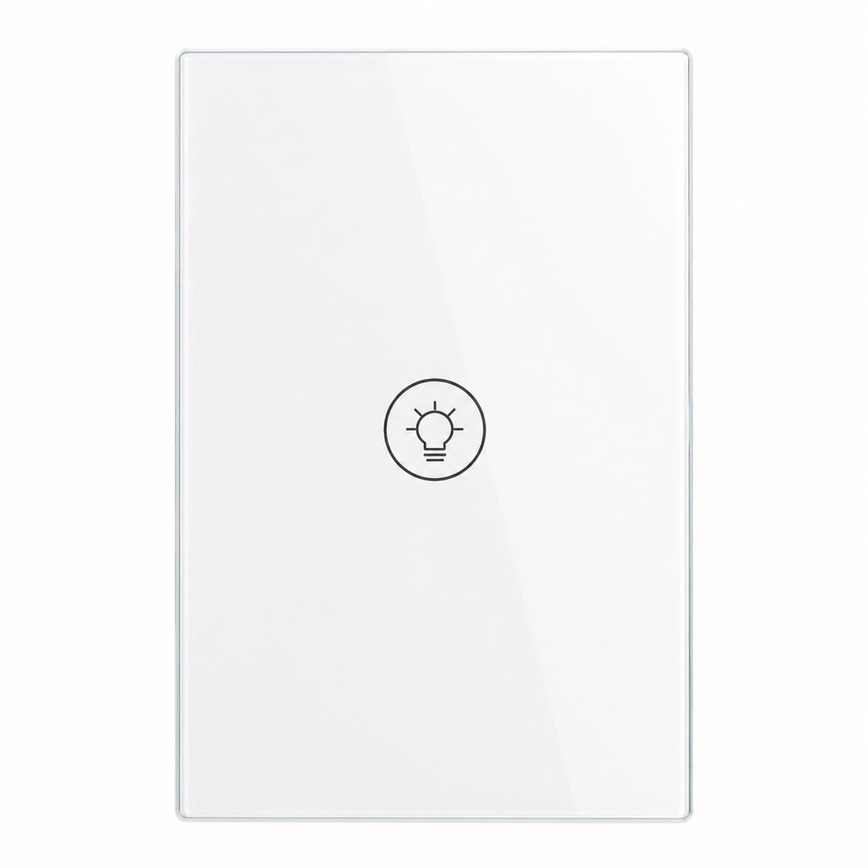 NéoMulti Dimmer blanc vertical avec une touche tactile lumineuse sur façade brillante.
