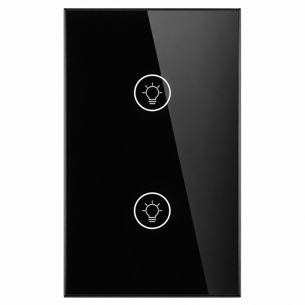 NéoMulti Dimmer noir vertical avec deux touches tactiles lumineuses pour deux zones d'éclairage.