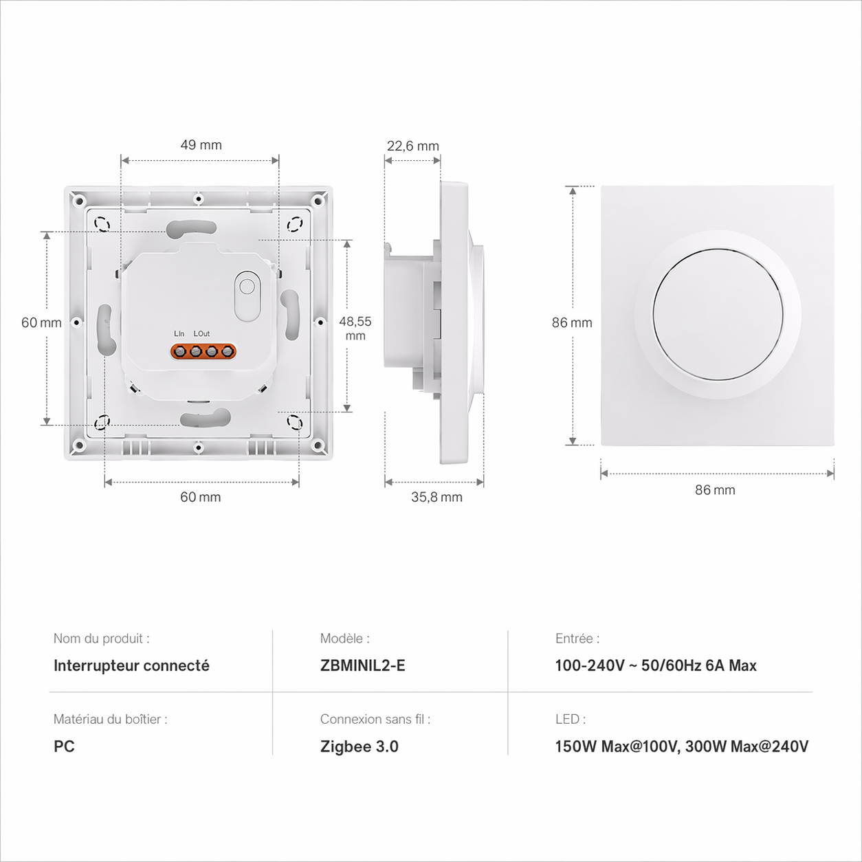 Variateur rond dimensions et cablage