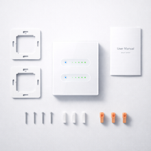 Kit d’installation du variateur tactile blanc avec accessoires et notice.