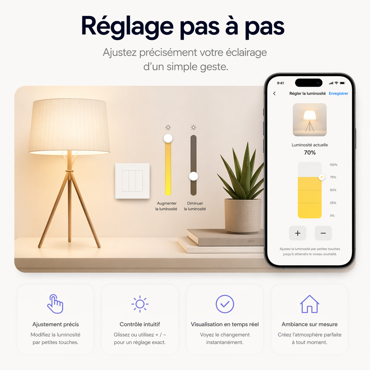 Variateur tactile reglage luminosite pas a pas
