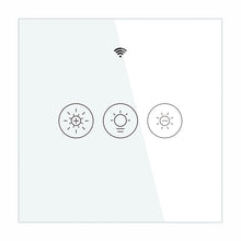Variateur Blanc Pur horizontal avec trois commandes tactiles Wi-Fi.